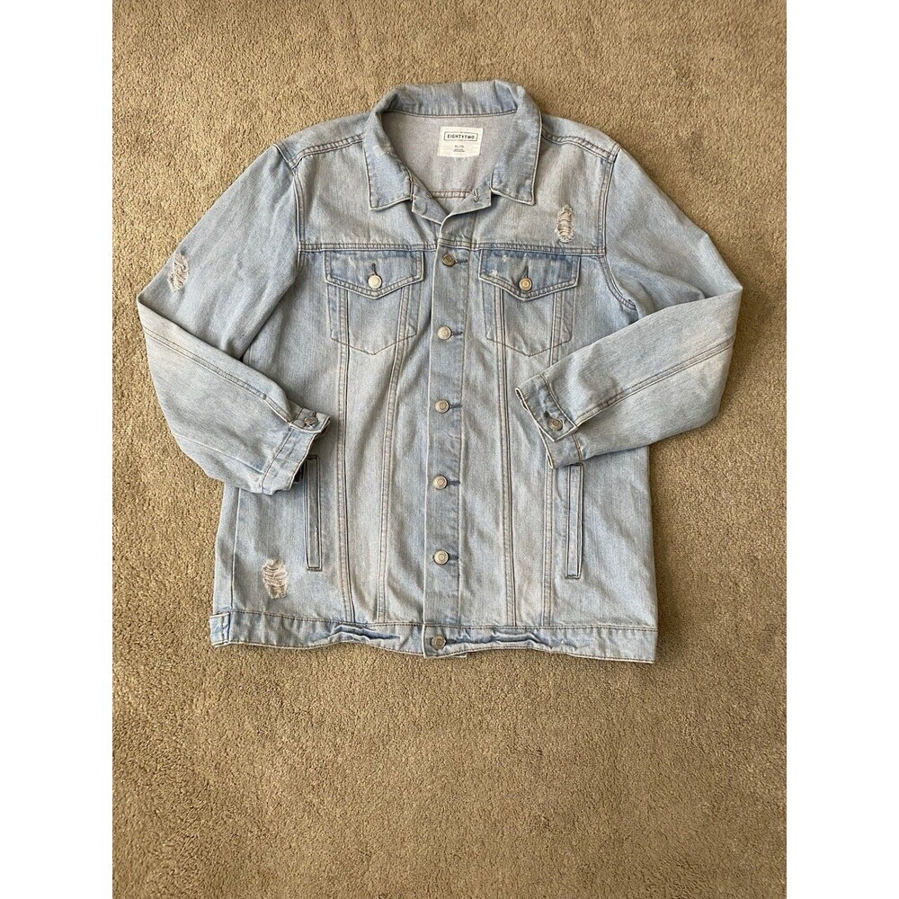 Eightytwo Brand Lightwash Distressed Denim Trucker Jacket Classic Staple Size XL